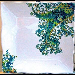 222 FIFTH SURYA TEAL SALAD PLATE SQUARE FLORAL NEW PORCELAIN